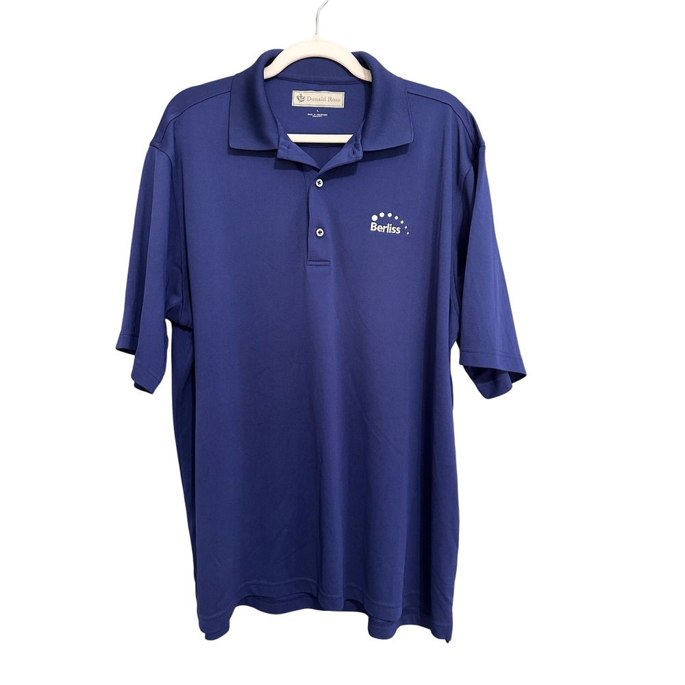 Donald Ross Polo Shirt Mens L Blue Berliss Logo Performance Golf Short Sleeve